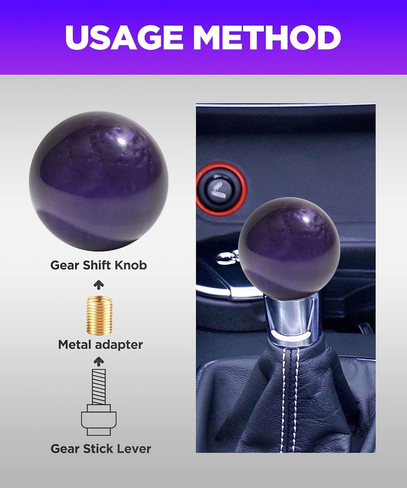Reswish Round Acrylic Gear Shift, Universal Shifter Knob with 3 Adapters, Fit for Manual Car M 8 * 1.25, M 10 * 1.25, M 10 * 1.5, M 12 * 1.25 (Purple) - Image 4